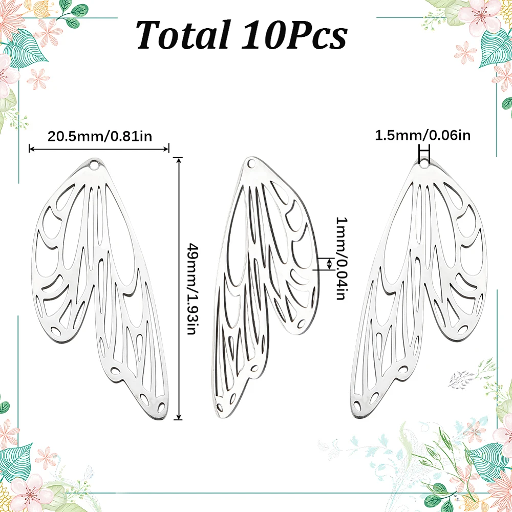 1 Box 10Pcs Butterfly Wings Charms Bulk Dragonfly Wing Charm Stainless Steel Vintage Hollow Wedding Flying Insect Charms