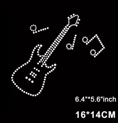 10 шт./лот (16x14 см) гитарный узор со стразами, мотив, стразы для горячей фиксации для одежды, термоперенос, шитье своими руками (JA-1082)