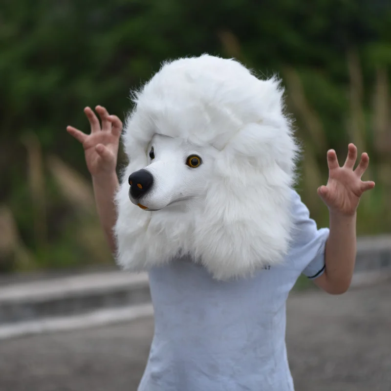 

High-end Poodle Mask Personality Cute Realistic Export Party Festival Gift White Dog Animal Headgear