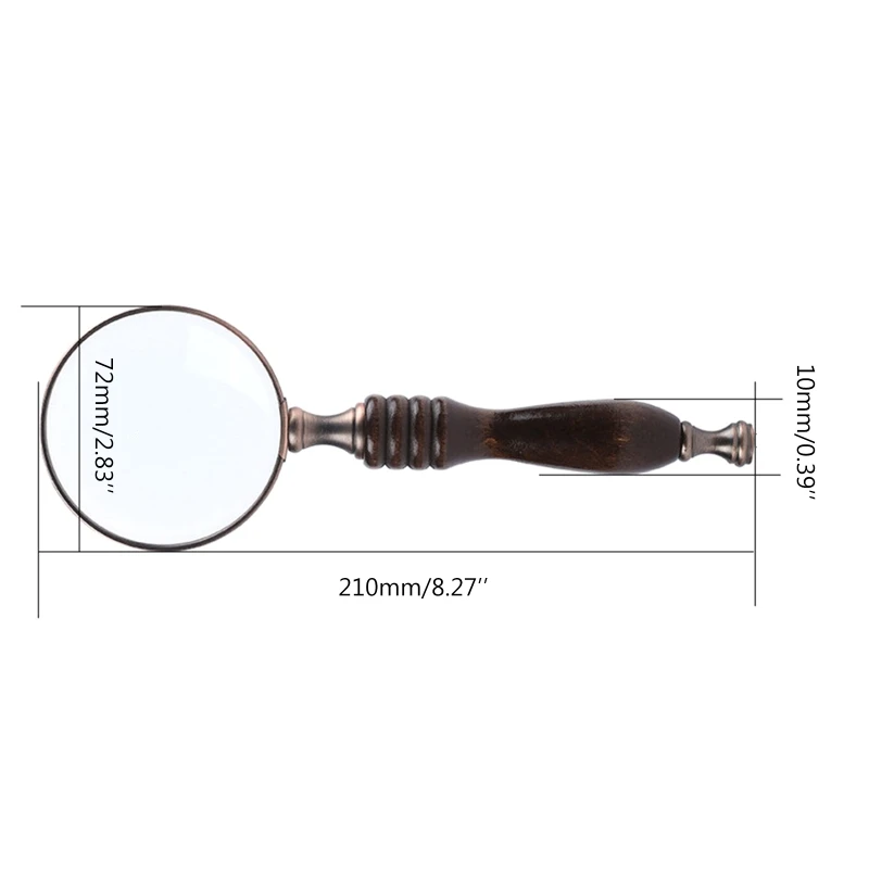 10X Handheld Magnifying Glass Antique Metal Magnifier with Blackwood Handle Drop Shipping