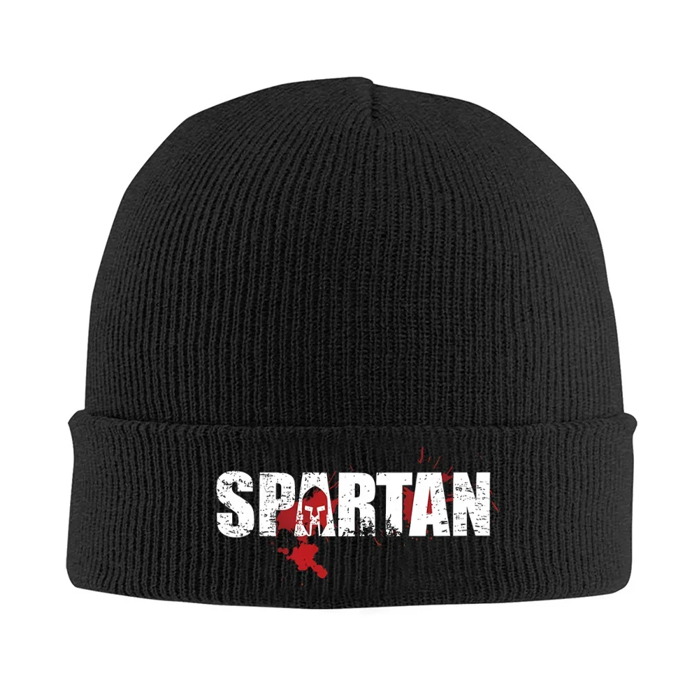 2026 Spartan helmet text blood splash Men Women Unisex Knitted Hat Beanie Pullover Cap Winter Thermal Warm Christmas Outdoor Cyc