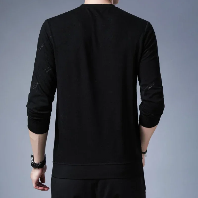 High-quality men's clothing, durable, loose-fitting casual autumn printed long-sleeve T-shirt, black O-neck sweatshirt M-4XL