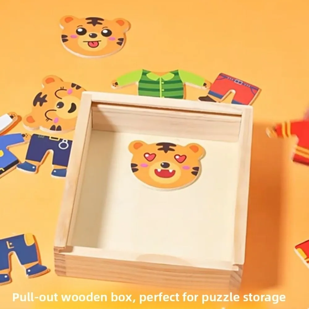Holzmaterial, Holzpuzzle, Cartoon-Design, pädagogische Funktion, Cartoon-Wechselkleidung, Spiel Bär Tiger