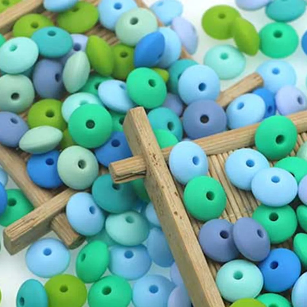 30/50/100Pcs Silicone Lentil Beads 12MM Loose Spacing Beads Abacus Beads For Jewelry Making DIY Pacifier Chain Bracelet Necklace