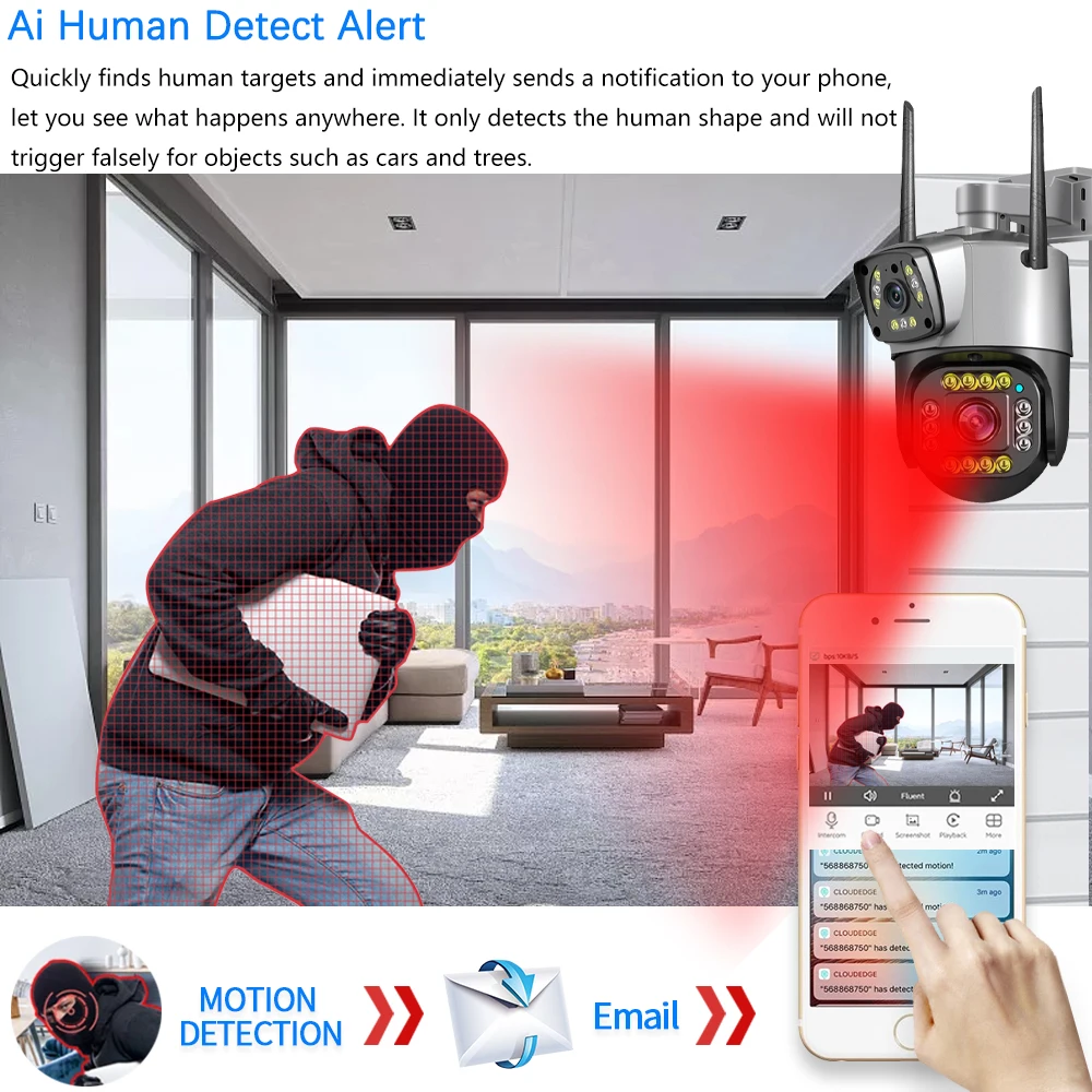 Outdoor 6MP WiFi IP Camera 4G GSM Dual Lens V380 PRO PTZ Surveillance CCTV Color Night Vision Cloud  Security Protection