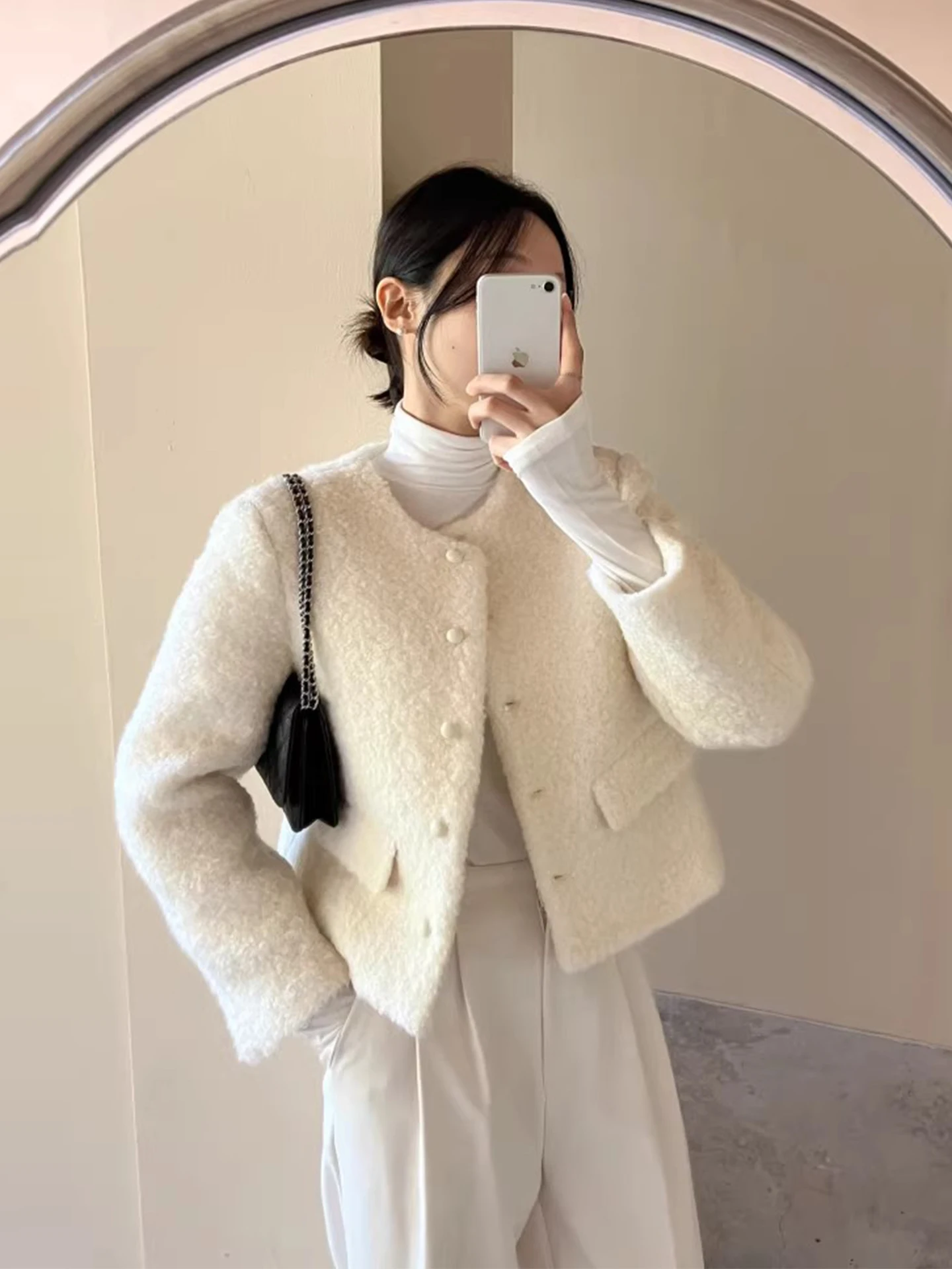 

Ele Little Fraance Wind, шерстяное пальто на одной пуговице, женское свободное универсальное однотонное пальто на осень 2023 г.