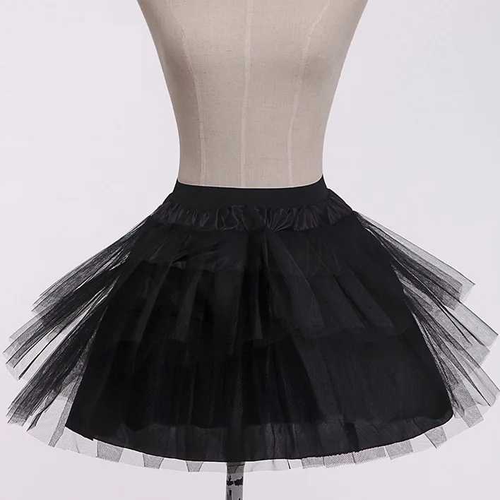 Lolita Fluffy Faldas Short Daily Boneless Petticoat Short Skirt Support Childrens Wedding Dress Accessories 35CM Black White