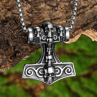 Skull Thor's Hammer Men Necklaces With Pendant Stainless Steel Jewelry For Male Women Punk Hip Hop Accessories Gifts Wholesale