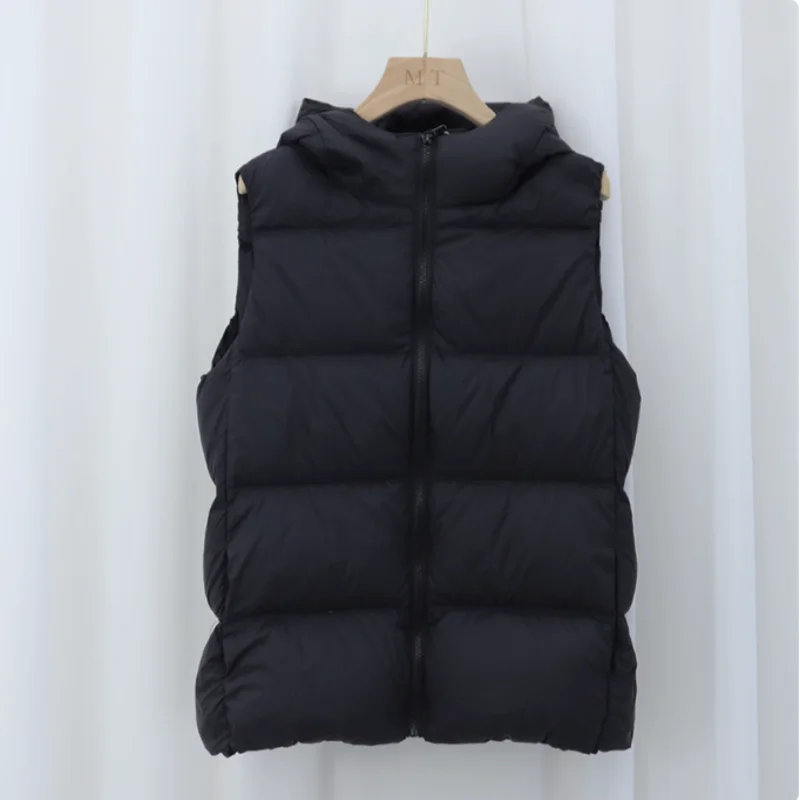 Autunno e inverno nuove signore 2025 piumino d'anatra bianco 90% piumino gilet coreano moda per il tempo libero pendolari madre gilet con cappuccio