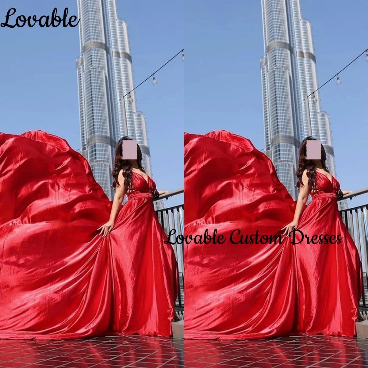 

V-Neck Ball-Gown Customize Birthday Dresses Luxury Red Court Train Ruffle Dubai Luxury Evening Dress Zipper Up فستان حفلات الزفا