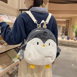 Kawaii Soft Plush Backpack Women Cute Penguin Mini Backpack School Bags For Teenage Girls Warm Faux Fur Bags Mochilas Femininas