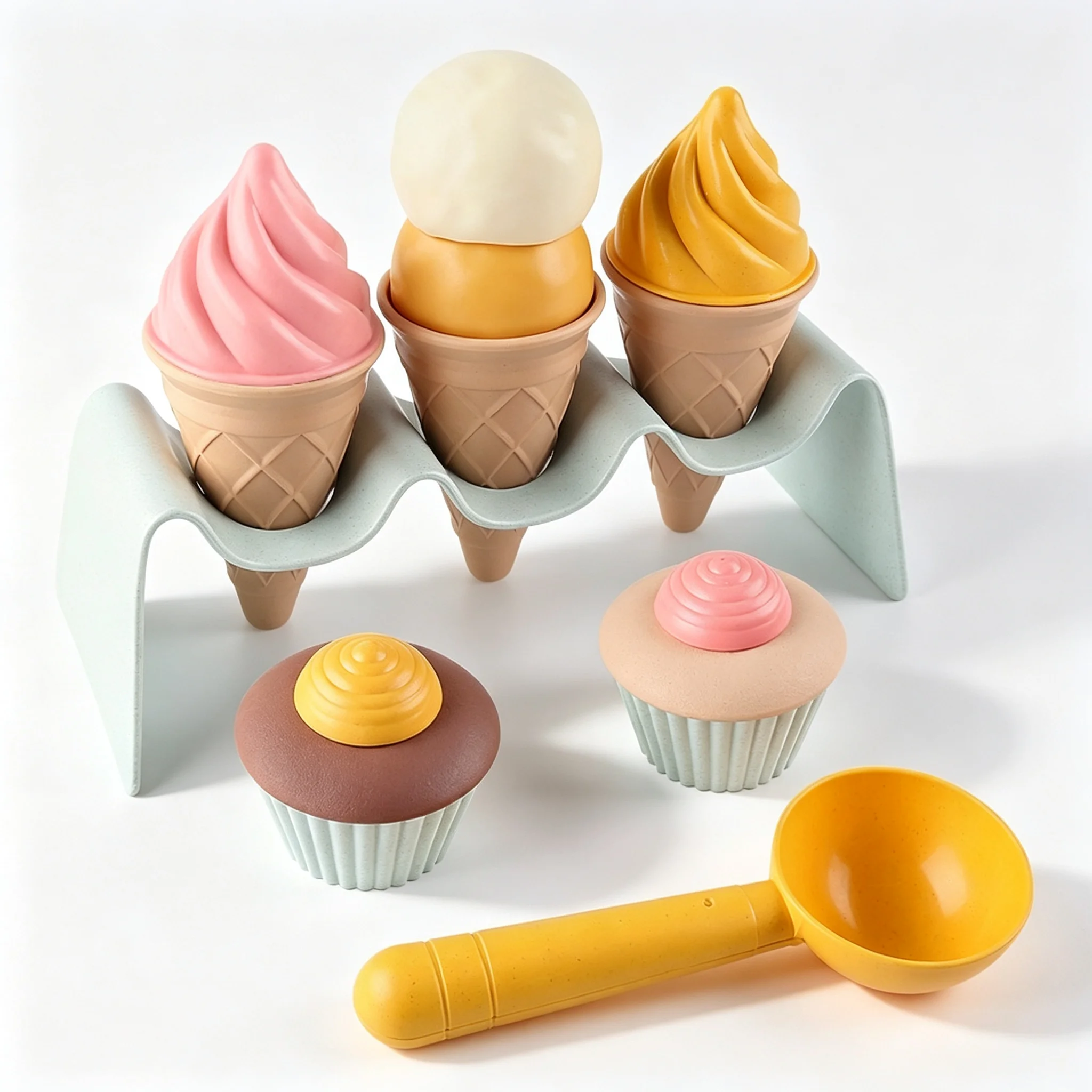 Kids Wheat Straw Ice Cream Beach Toy ,Sand & Clay Mold,Pretend Play House Set, Toddler Sensory Food Play Gift Boys Girlset