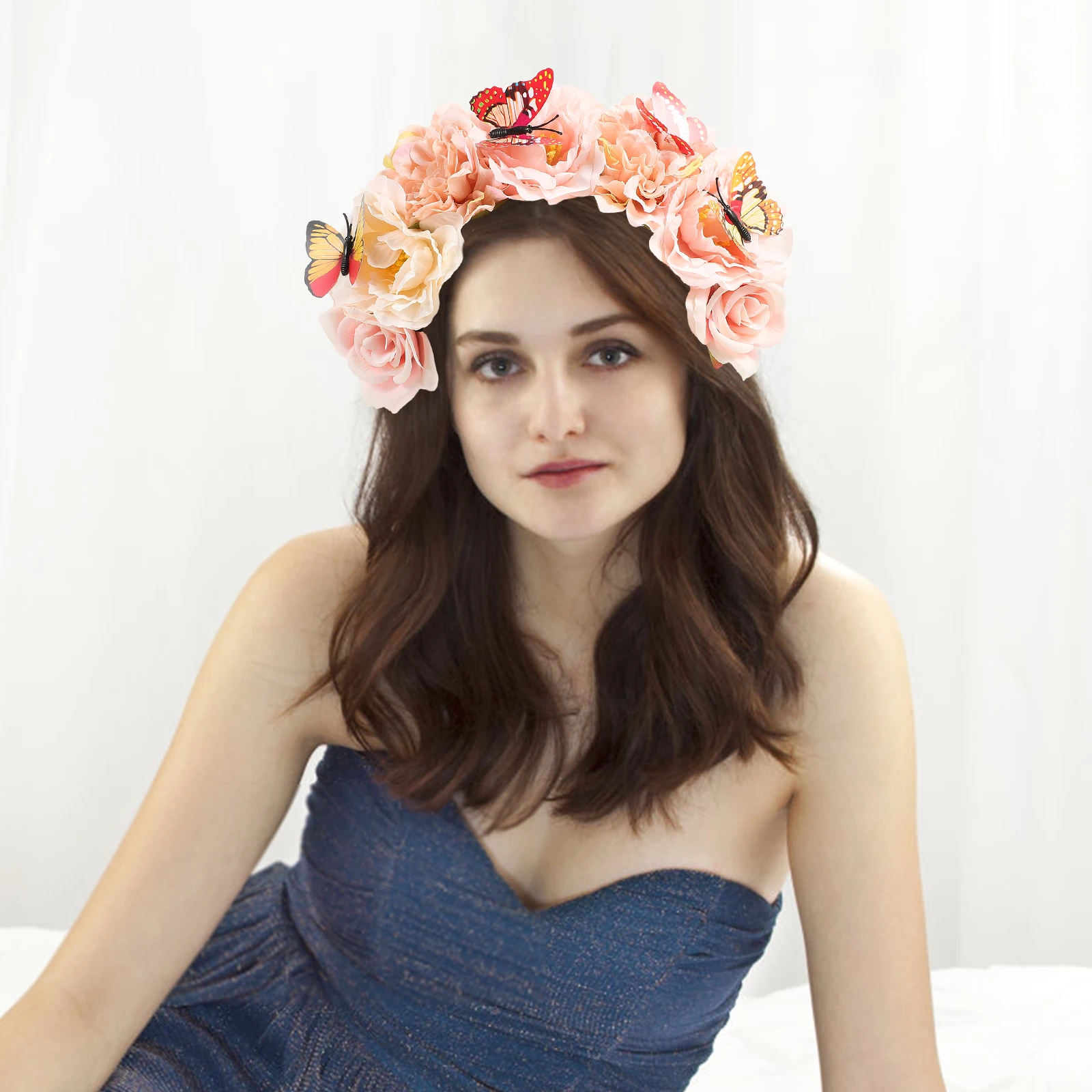 

1 шт., богемная повязка на голову с бабочкой, реалистичное цветочное украшение для волос для женщин, костюм феи для отпуска, чародей, выпускного вечера, чаепития