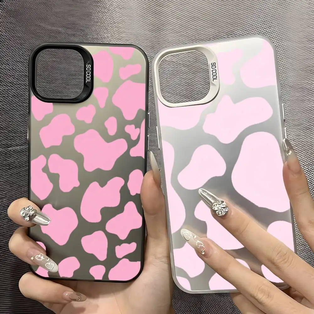 Rosa Kuh Piebald Ins Mädchen Telefon Fall Für IPhone 17 16 15 14 13 12 11 Plus Pro Max Mehrfarbige Aurora Laser stoßfest Funda Abdeckung