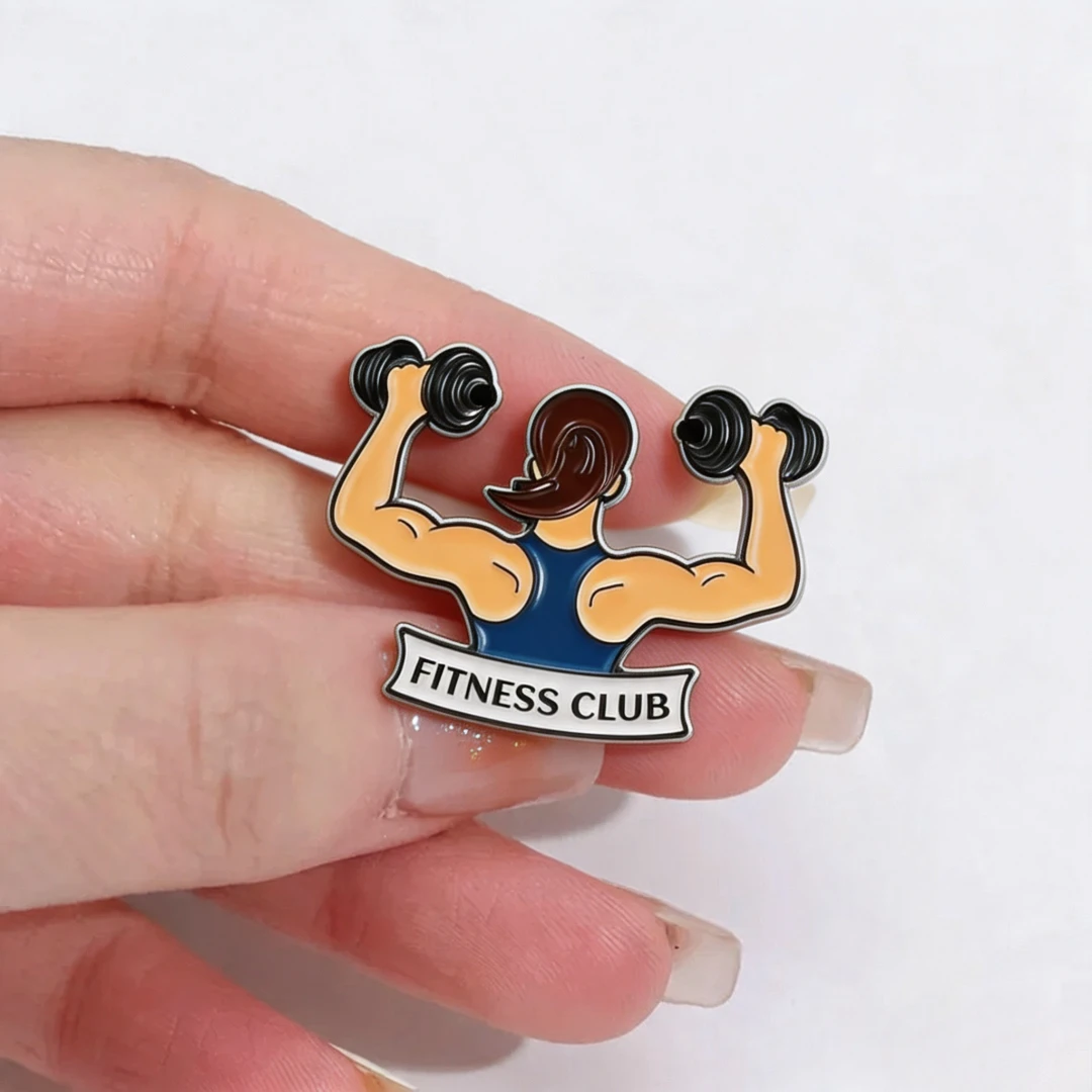Gym Weightlifting Woman Enamel Lapel Pin Fitness Club Slogan Sports Workout Metal Badge Backpack Fitness Fashion Ornament