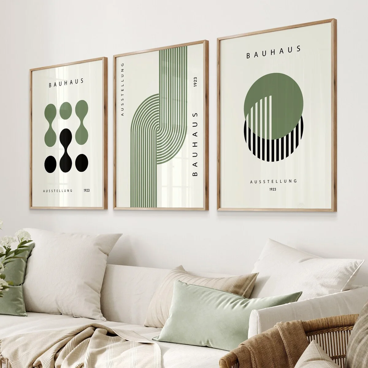 

3pcs/Set Green Bauhaus Abstract Geometric Wall Art Canvas Printing, Modern Posters, Gallery Decor Bedrooms Living Room Corridors