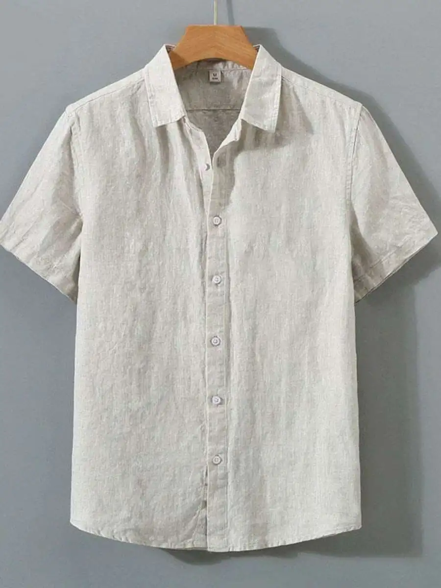 

Новая летняя мужская рубашка из льна и хлопка, свободного кроя, легкая, дышащая, повседневная, однотонная.