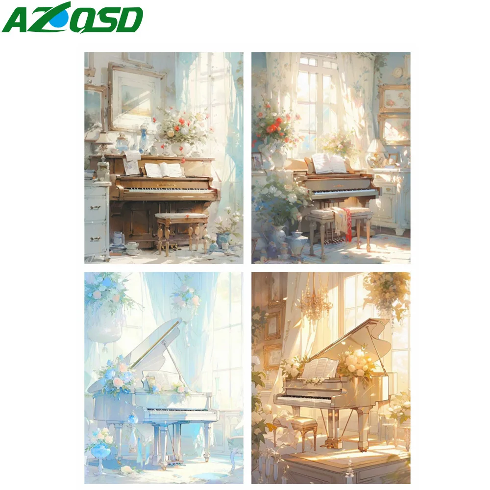 AZQSD Diamond Painting Piano Music Landscape Home Decor Rhinestones Diy 30x40cm Embroidery Sale Scenery Needlework Art Gift