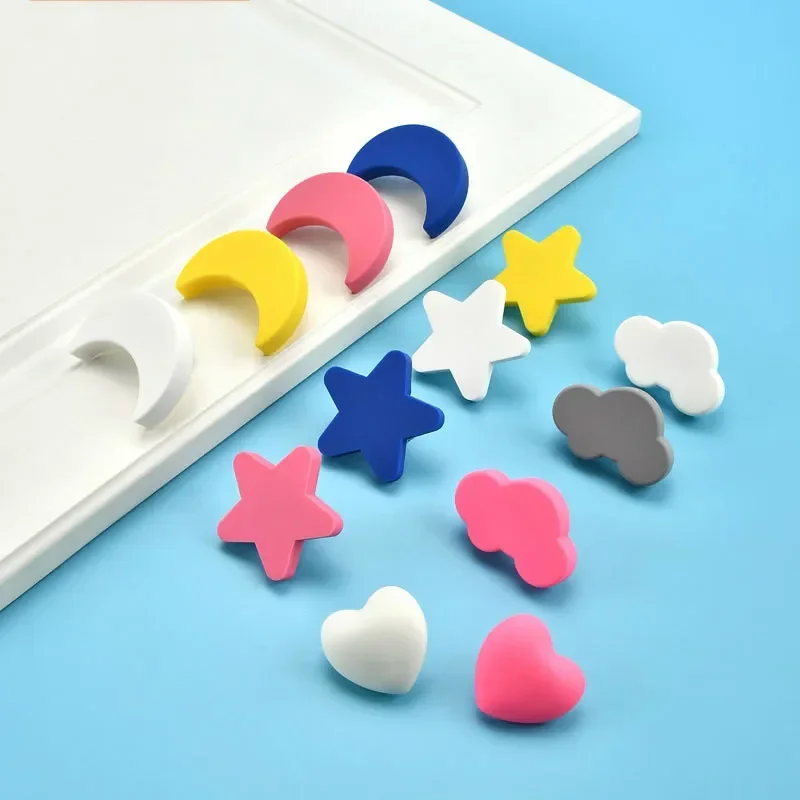 JD Cartoon Kids Room Cabinet Knobs and Handles Moon Star Furniture Handles PVC Cloud Drawer Knobs Cabinet Pulls for Kids