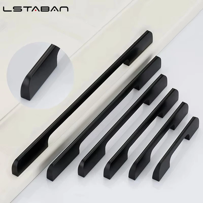 Maniglie per porte di sicurezza in lega di alluminio nero, maniglie allungabili per porte di armadietti in stile americano, maniglie decorative moderne a filo per cassetti