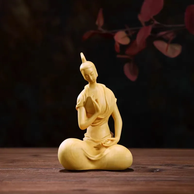 Inspired by Northern Wei Dynasty Art: Three Buddha Sculpture - Boxwood Carving with Minimalist Lines & Serene Zen Aura, A Contem