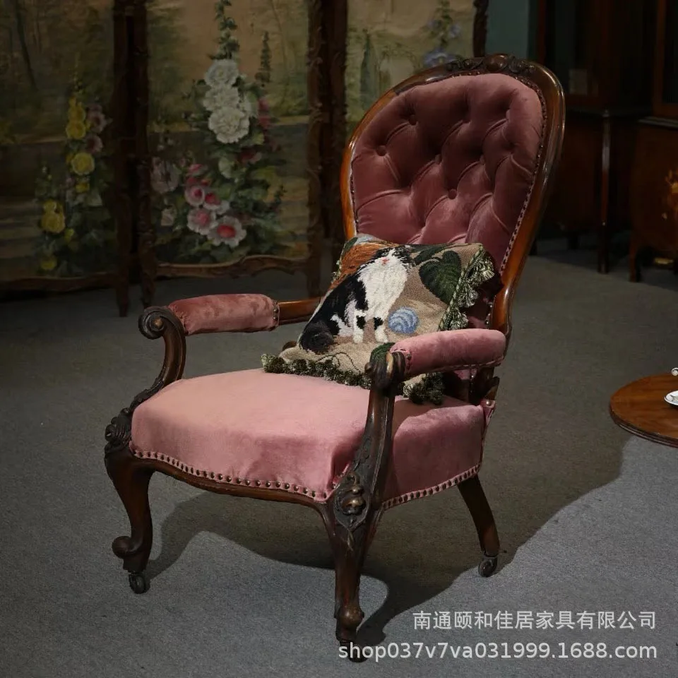 

PYH Vintage Solid Wood Single Sofa Chair Living Room Leisure Light Luxury Armchair Study Master Chair