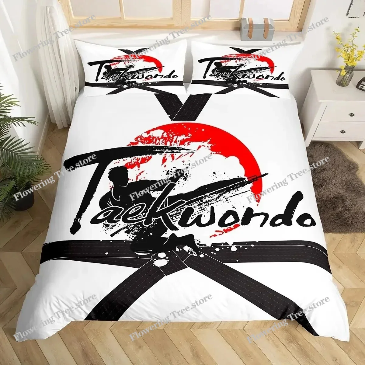 Taekwondo Duvet Cover Set King Queen Size,Chinese Martial Art Kung Fu Bedding Set,sport Theme Quilt Cover