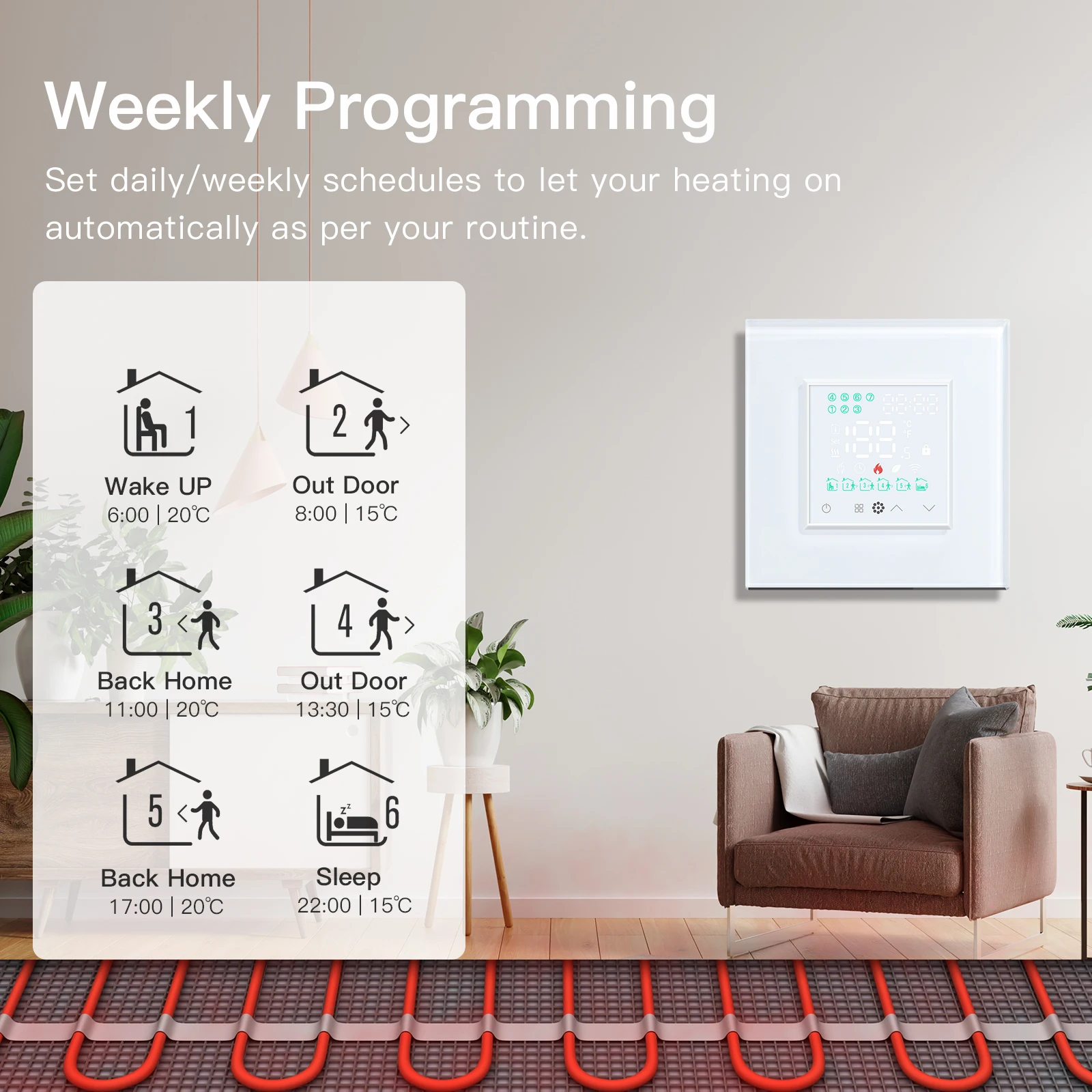 BSEED ZigBee Thermostat Touch Screen for Electric Floor Heating Water Boiler Temperature Tuya App Control Google Home Alexa