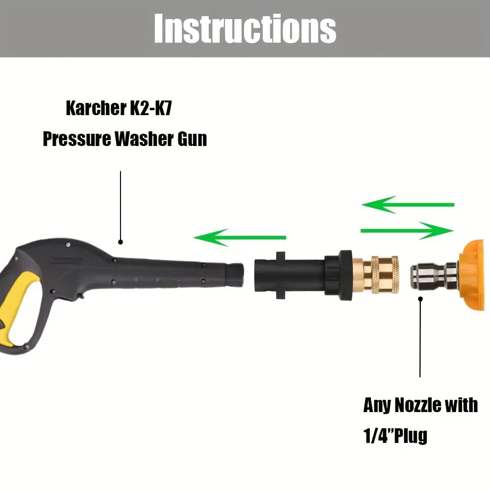 For Karcher K2-K7 Compatible Pressure Washer Accessory Kit with 5 Quick Connect Spray Nozzles, Foam Cannon Adapter ROUE