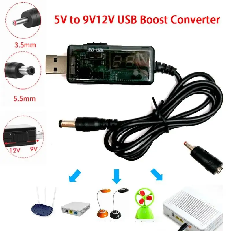△USB Boost Converter DC 5V To 9V 12V USB Step-up Converter Cable + 3.5x1.35mm Connecter For Power Supply/Charger/Power Converter
