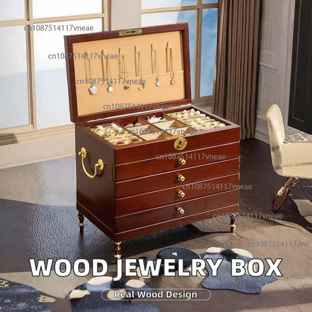 YDF Solid Wood Jewelry Box with Foam Mail-Order Packaging 6-10L Capacity Elegant Jewelry Case Organizer Wooden Box