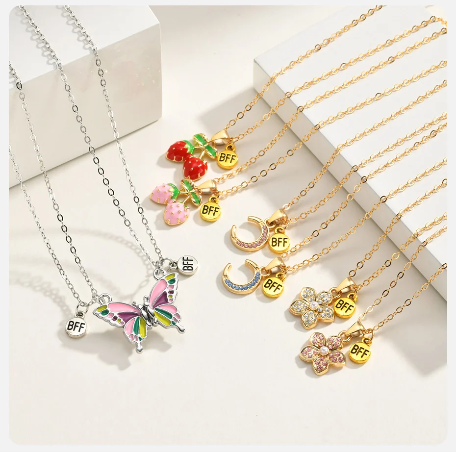 Vnox Neue BFF Freundschafts-Schmetterling-Anhänger Halsketten-Set Süße Erdbeer-Mond-Blumen-Charms Halskette Beste Freundin Geschenk Schmuck – Detail 8