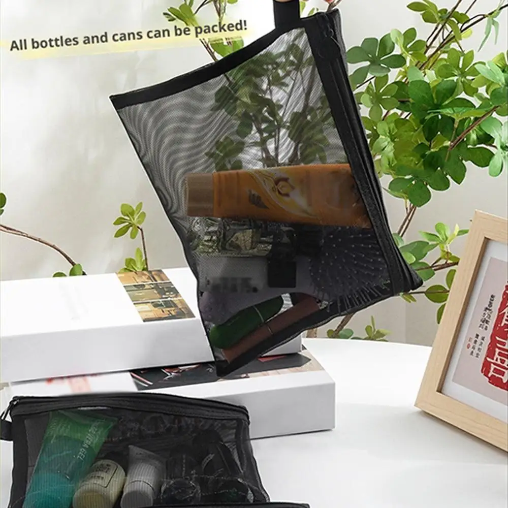 Borsa per cosmetici trasparente in rete portatile Custodia per trucco Articoli da toeletta da viaggio Crea organizer con cerniera Custodia da donna Lavaggio bellezza T9A4