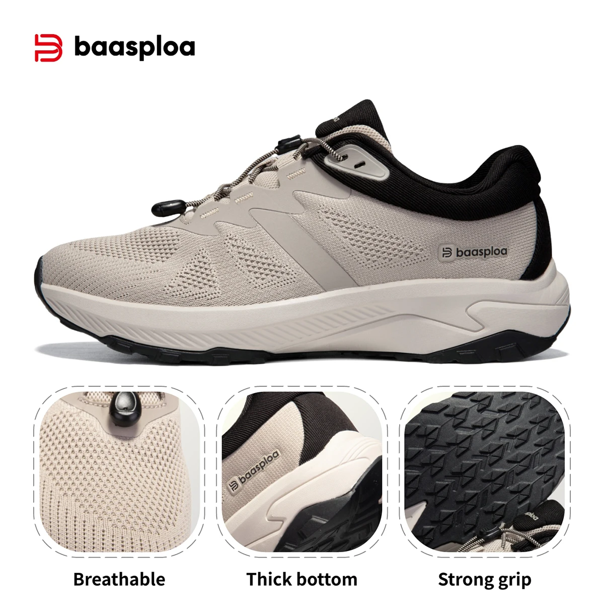 Baasploa Men Hiking Shoes Summer Breathable Comfort Soft Outdoor Sneakers New Solid Walking Shoes Anti Slip Wear-resistant