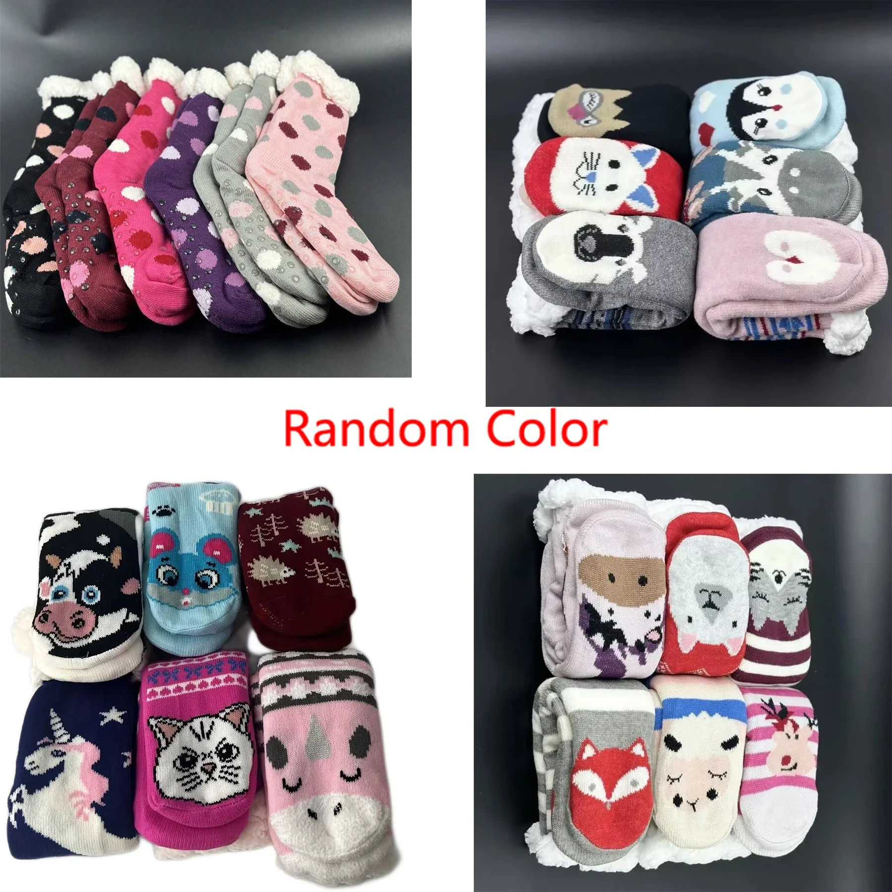 

Random Color fluffy Thermal Sock Women Winter Warm Comfy Sleeping Female Plush Non Slip Grip Short Fuzzy Slippers Floor Sock