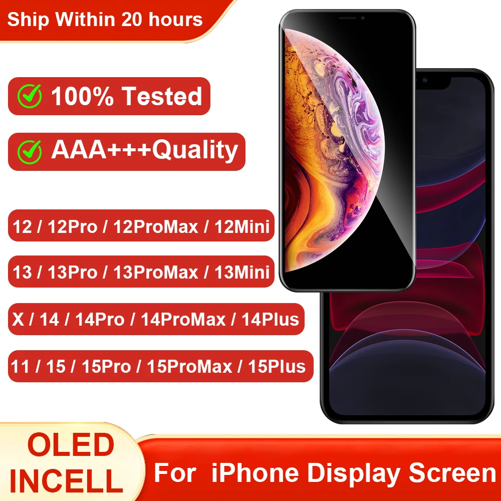 AAA+ Incell Ekran LCD OLED do iPhone 11 12 13 Pro Max 13 Mini 14 Plus 15 oraz iPhone 13 Mini 14 Plus 15, wyświetlacz dotykowy z digitizerem