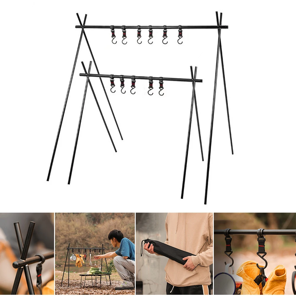 Aluminum Alloy Triangle Rack with Hooks Foldable Portable Cookware Pot Pan Rack Multifunctional for Picnic Barbecue Outdoor Tool