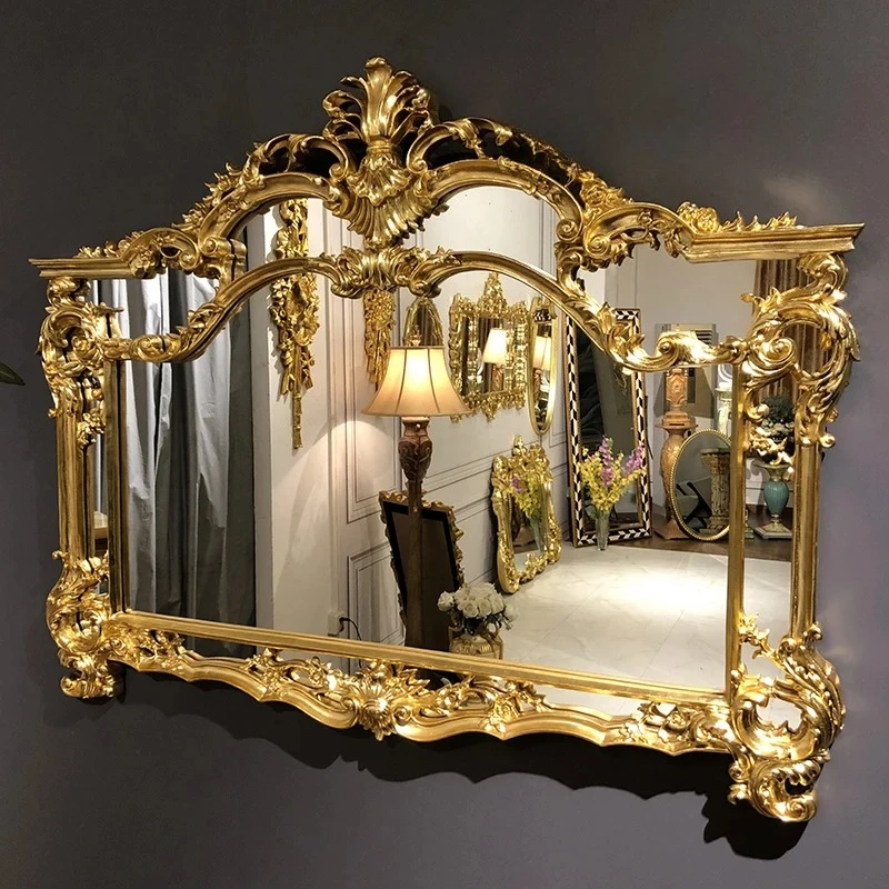 mirror living room background wall French baroque carved art special-shaped wall hanging mirror
