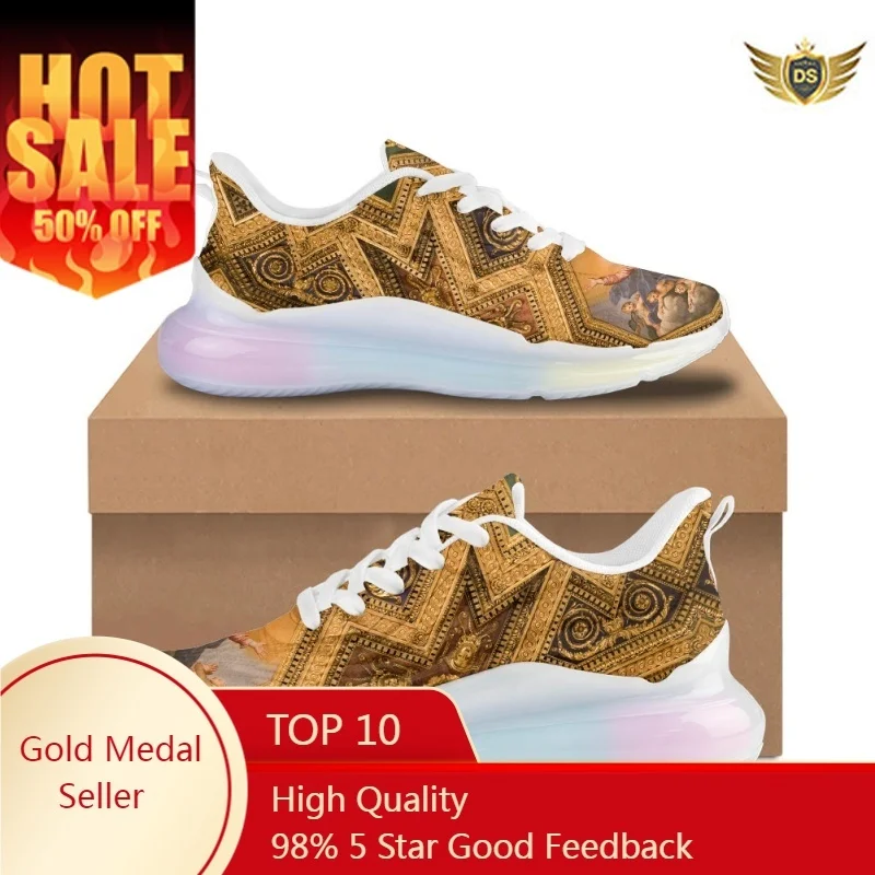 

Women Cushion Shoes Summer Retro Gold Painting Print New Trend Woman Sneakers Breathable Tennis Zapatillas