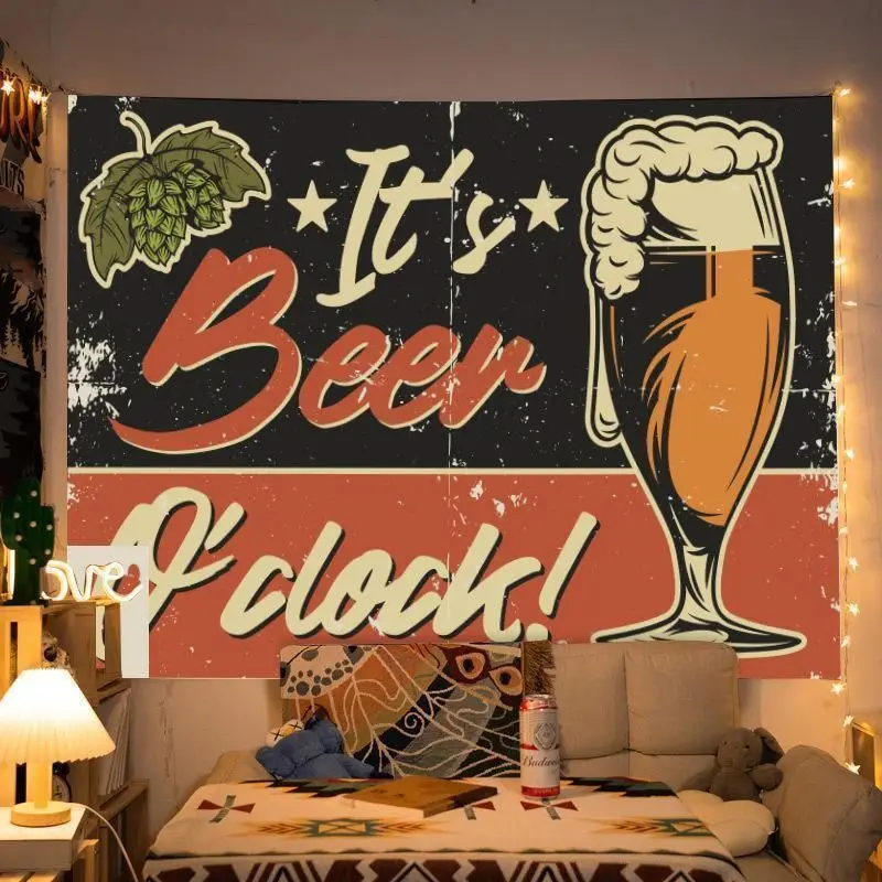 VIKAMA Vintage Green Beer Hops Festival Sign Wall Tapestry Hanging Decor Bar Pub Man Cave Retro Oktoberfest Soft Durable Cozy