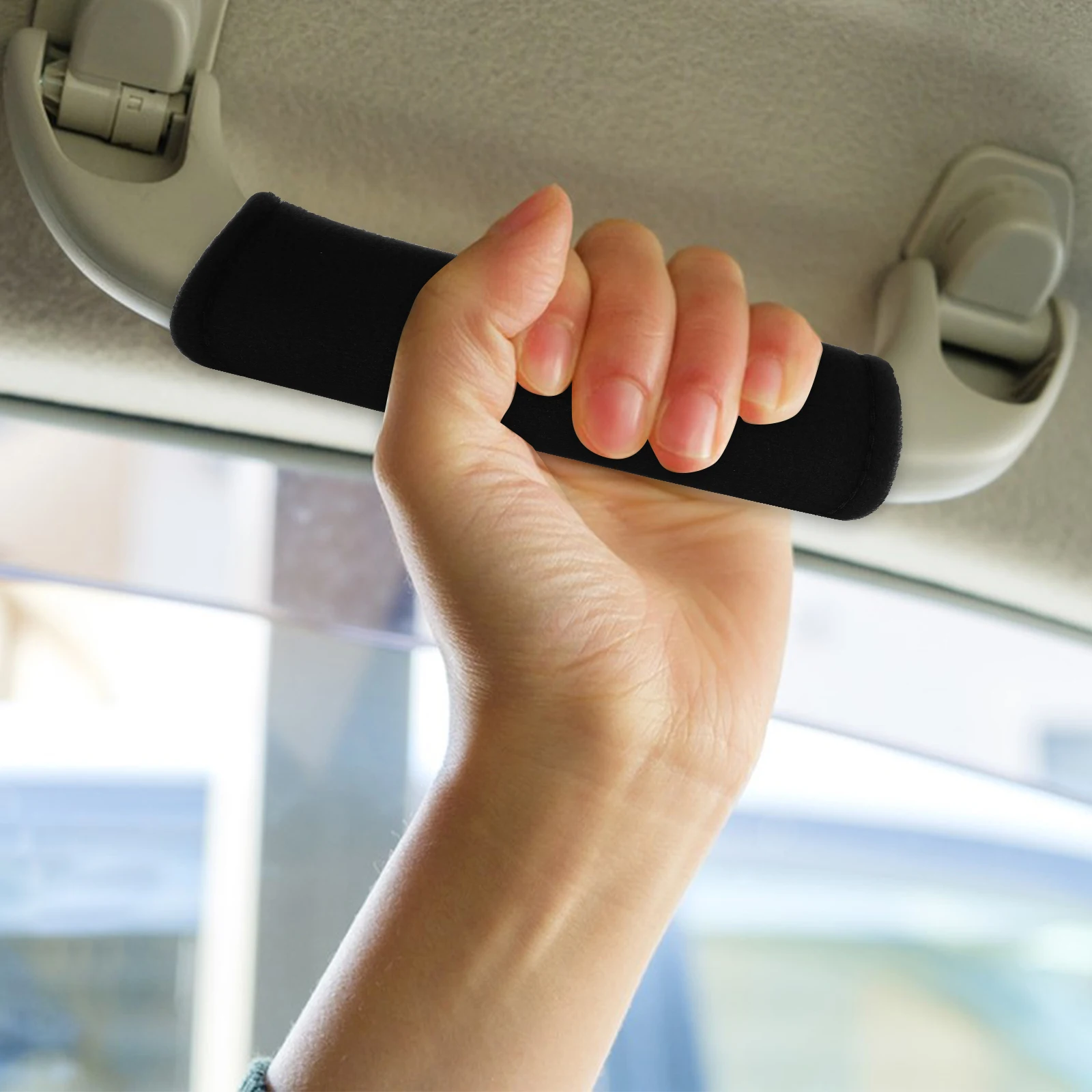 

1Pc Car Roof Pull Handle Cover Nonslip Durable Black Door Grab Protector Universal Interior Accessory Fits All Cars