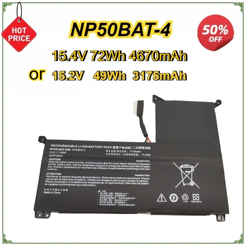 

New NP50BAT-4 4ICP7/60/57 Laptop Battery for Clevo XMG Focus for JIANGXIN X15 Notebook 49Wh /72Wh Bateria 15.2V 911M TR HJK