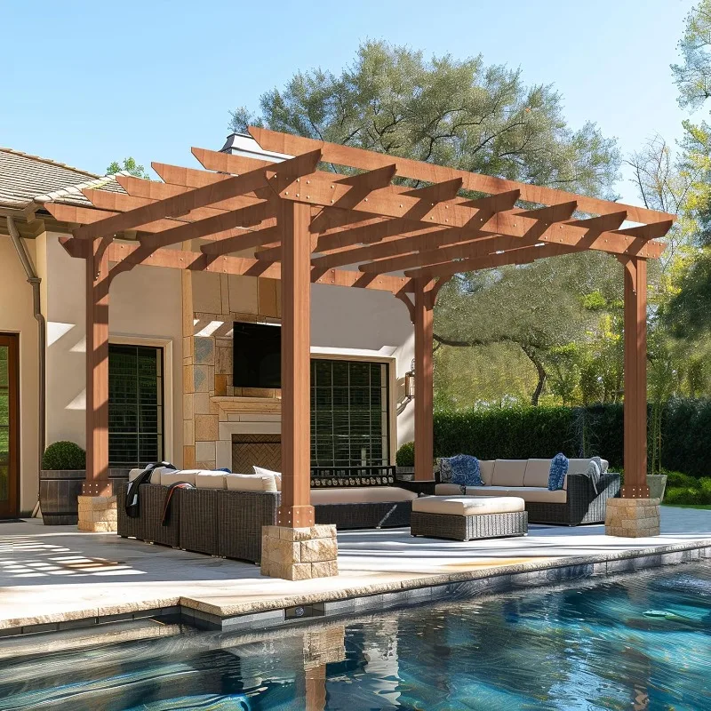 عريشة سيدار مقاس 10 × 12 قدمًا مع هيكل صلب، تصميم مسطح للفناء الخلفي والشواية #6