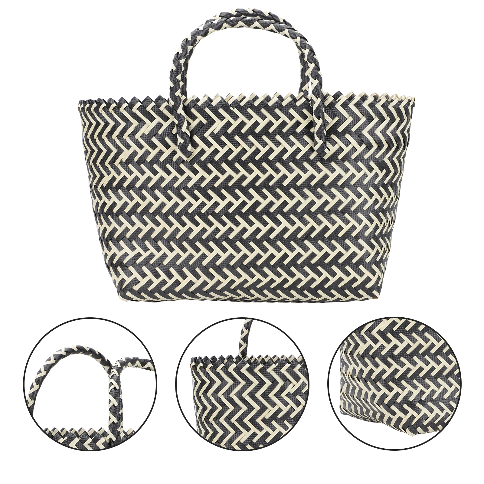 

Plastic Handwoven Tote Bag Large Capacity Fashionable Striped Women Hand knitted Casual Shoulder Bag Straw