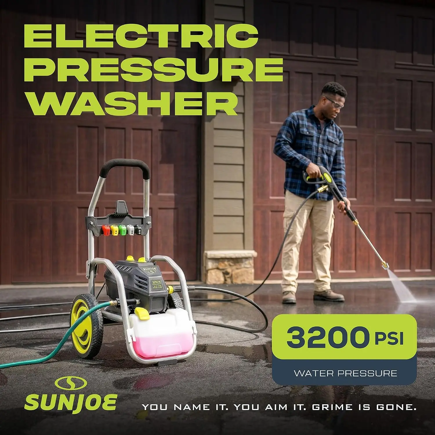 14.9A  Pressure Washer 5 Quick-Connect Tips Detergent Tank for Cars Fences Patios and Decks