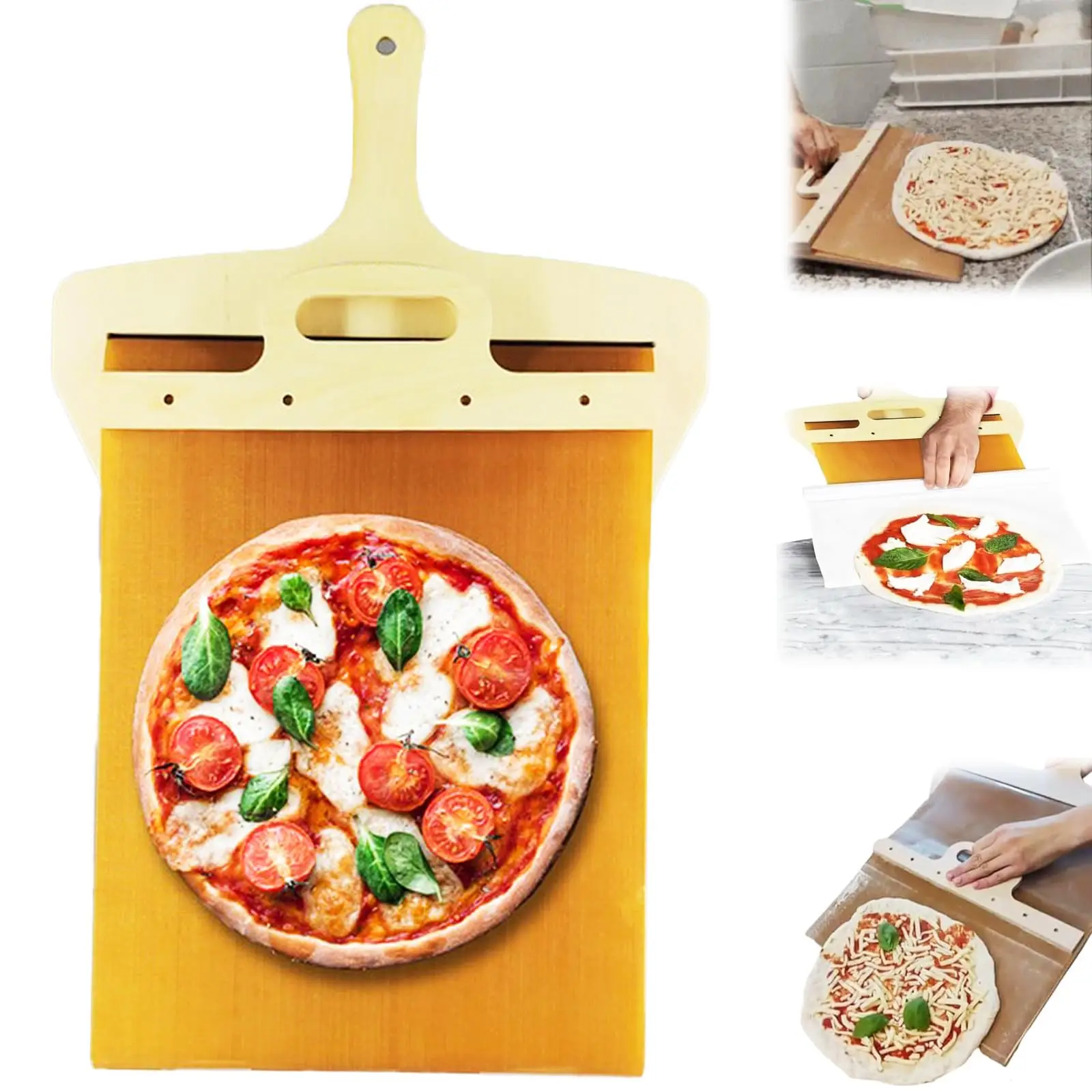 Pá De Casca De Pizza Dobrável Deslizante Com Cabo De Madeira, Bandeja De Transferência, Espátula De Pizza, Ferramentas De Cozimento De Pão, Gadgets De Cozinha, Acessórios