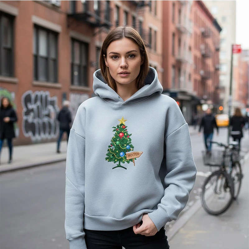 Winter Y2k Gothic Punk Lose Langarm Super Weihnachten Kapuzenpullover Freizeit Straße Schneemann Schneeflocke Gedruckt Kapuzenpullover