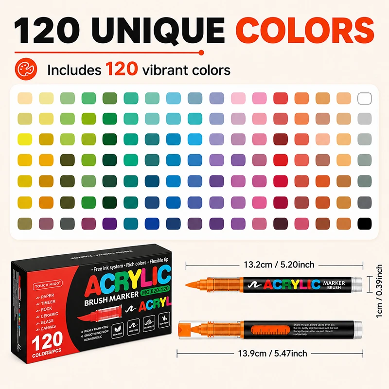 12-168 Colors Acrylic Paint Markers, 1-5mm Brush Tip Paint Pens for Mugs, Shoes, Stones, Wood, Canvas DIY Crafts