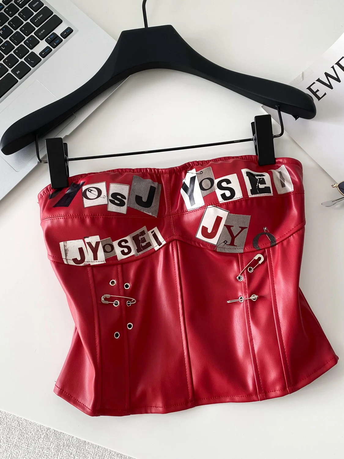 Foamlina Mode Steampunk Stijl Tube Top voor Dames Sexy Strapless Mouwloze Letters Print PU Leer Slanke Bodycon Crop Top