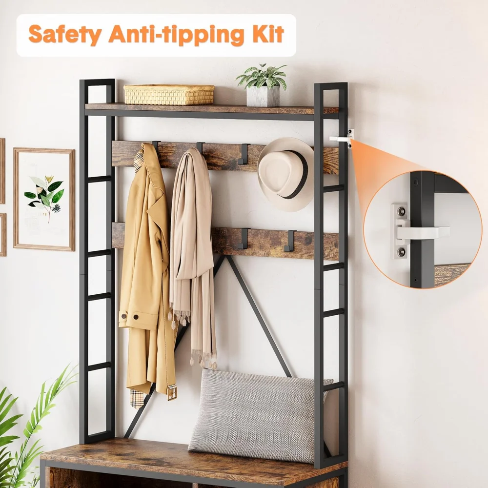 

Hall Tree with Bench and Coat Rack, 36.41" Entryway Shoe Bench with 17 Hooks, Drawers and Top Shelf